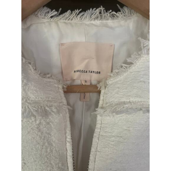 Rebecca Taylor Tweed Fringe Crop Zip Blazer White Sz 2 - Picture 4 of 7